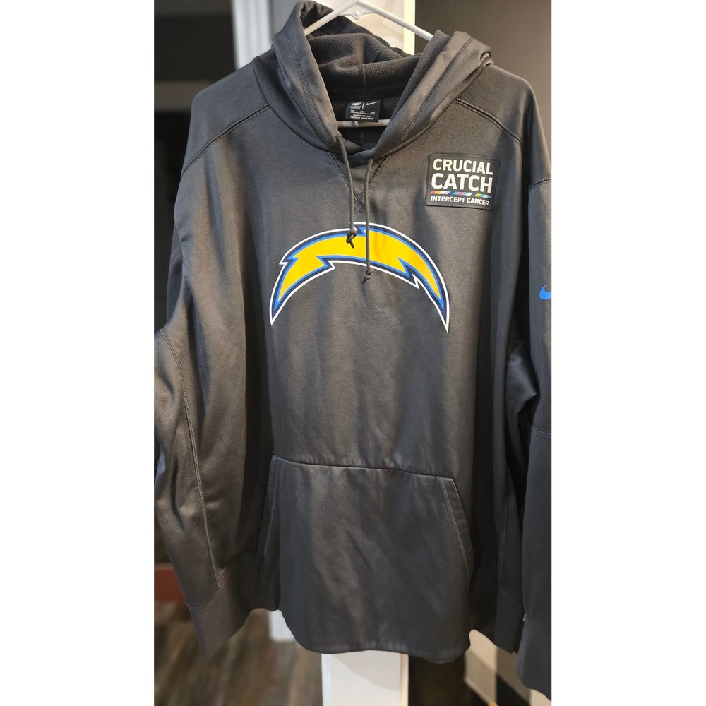 Nike NFL Los Angeles Chargers on field Crucial Catch Cancer Hoodie Mens 3XL